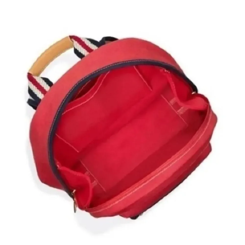 Tory Burch Designer Embroidered Red Canvas Backpack Navy Tassel Purse Bag